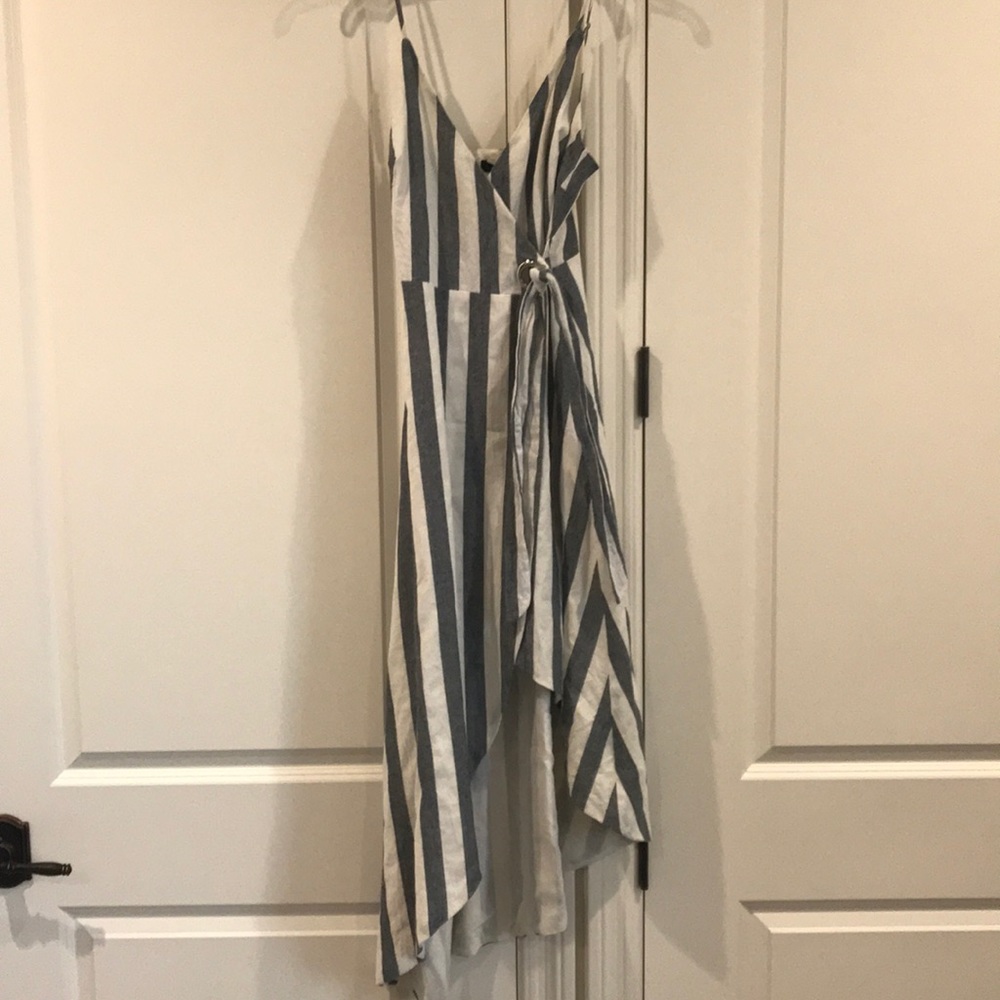 Blue and white stripe wrap dress